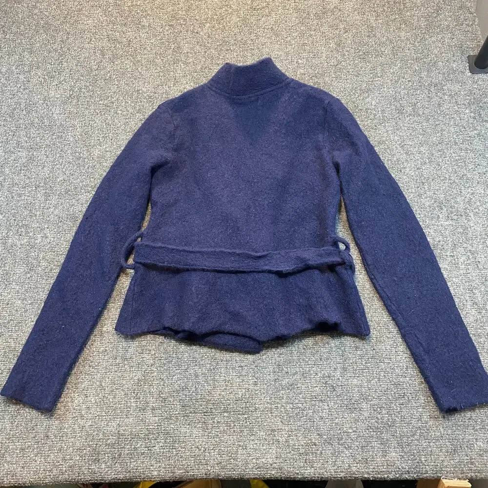 Free People Women Large Double Breasted Sweater Jacket Button Belted Wool Boho